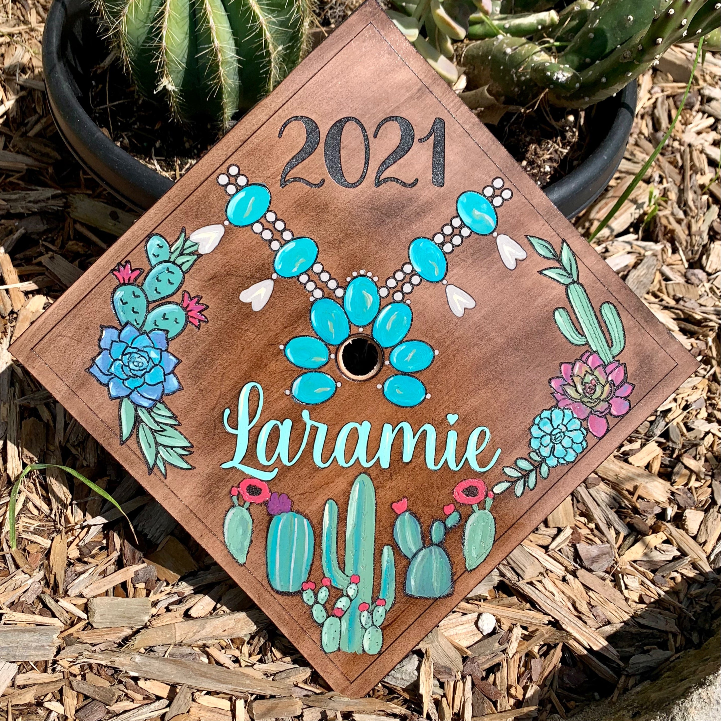Custom Leather Grad Cap Topper Partially Painted or Tooled (11